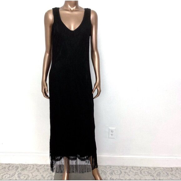 Vtg Harlow Mesh Lace Cocktail Dress Sz 12 Black Fringed Gatsby Party Goth Whimsy - Picture 1 of 10
